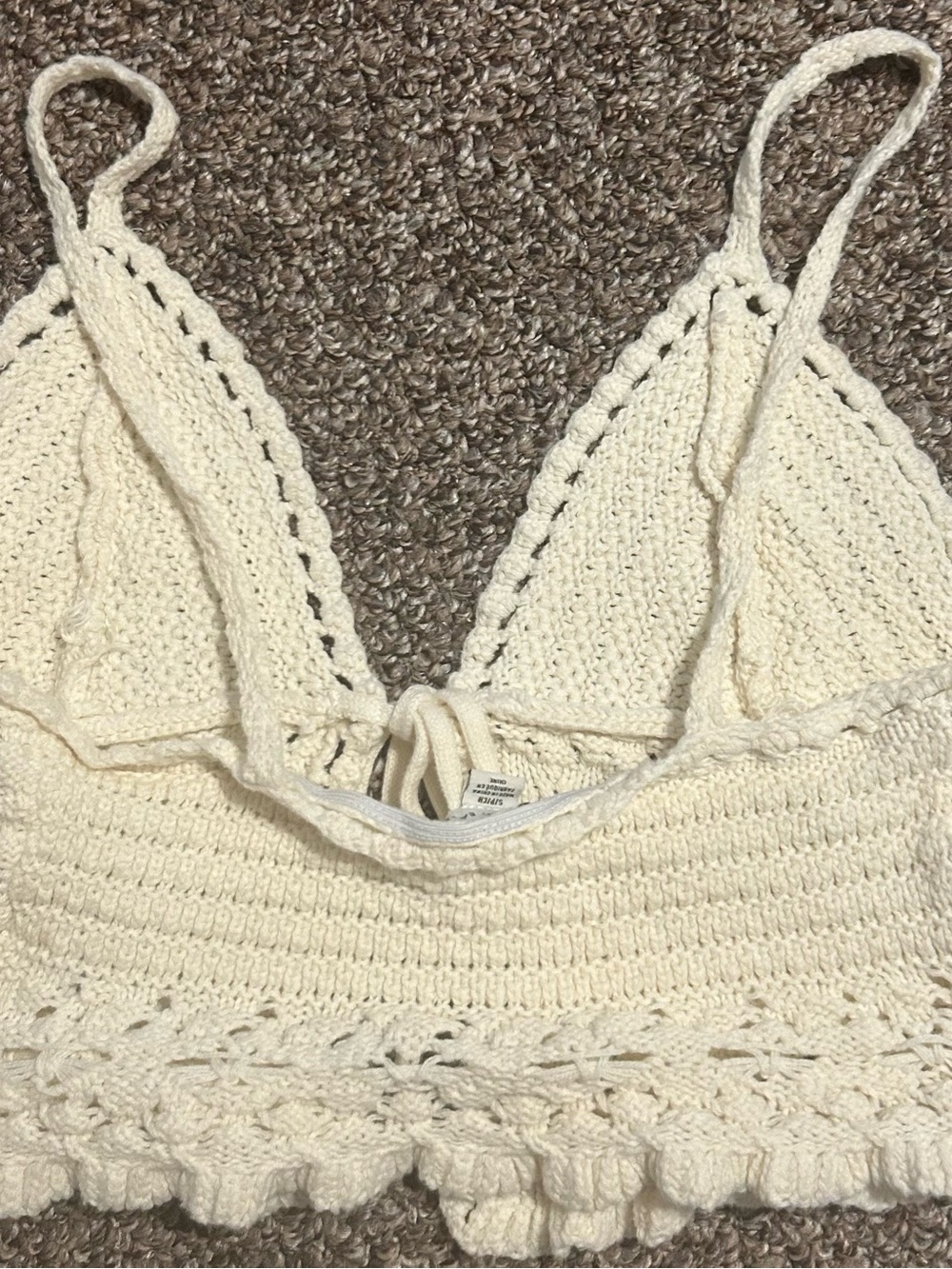 American Eagle Outfitters S Women’s  Ivory Crochet Tie-Front Crop Top Thin Strap - Picture 2 of 4